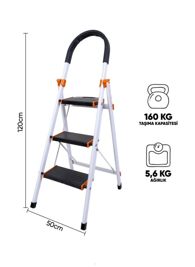TORONTO Compact Multi-Purpose Step Ladder | Heavy Duty Foldable 3-Step Stool with Anti-Skid Feet & Comfort Grip Handle | Ideal for Household Chores, DIY & Garden  - Image 3