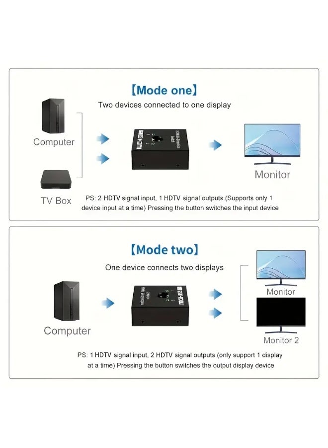 HDMI 2-in-1 HDMI Switcher Splitter – 4K@60Hz, Dual Output Video Converter with USB Power, 5V Operation, for Laptops, PCs, PS4/PS5, Xbox, Projectors & More – Metallic Finish - Image 4
