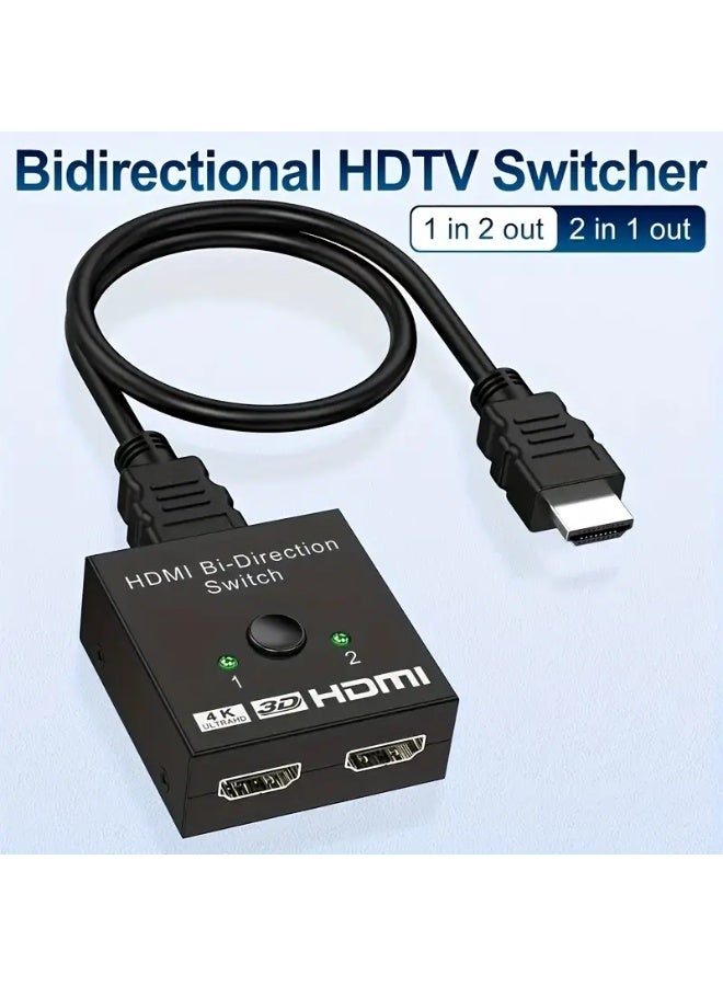 HDMI 2-in-1 HDMI Switcher Splitter – 4K@60Hz, Dual Output Video Converter with USB Power, 5V Operation, for Laptops, PCs, PS4/PS5, Xbox, Projectors & More – Metallic Finish - Image 1