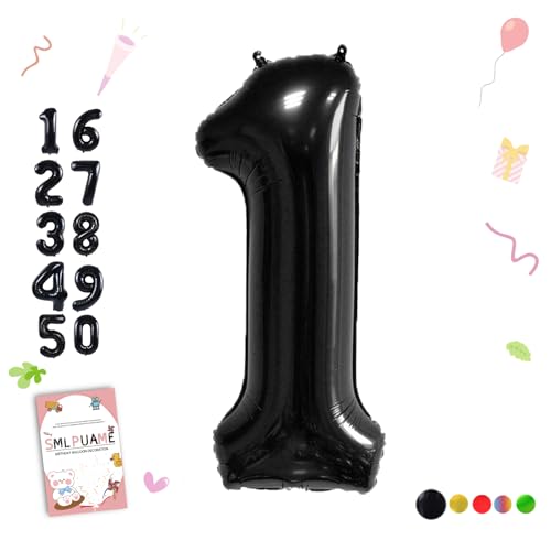 Smlpuame 40 inch Number Balloon 09 Black Large Number 1 BalloonsDigital Balloons for Birthday Party Celebration Decorations Supplies Helium Foil Number Balloons for Wedding Anniversary - Image 1