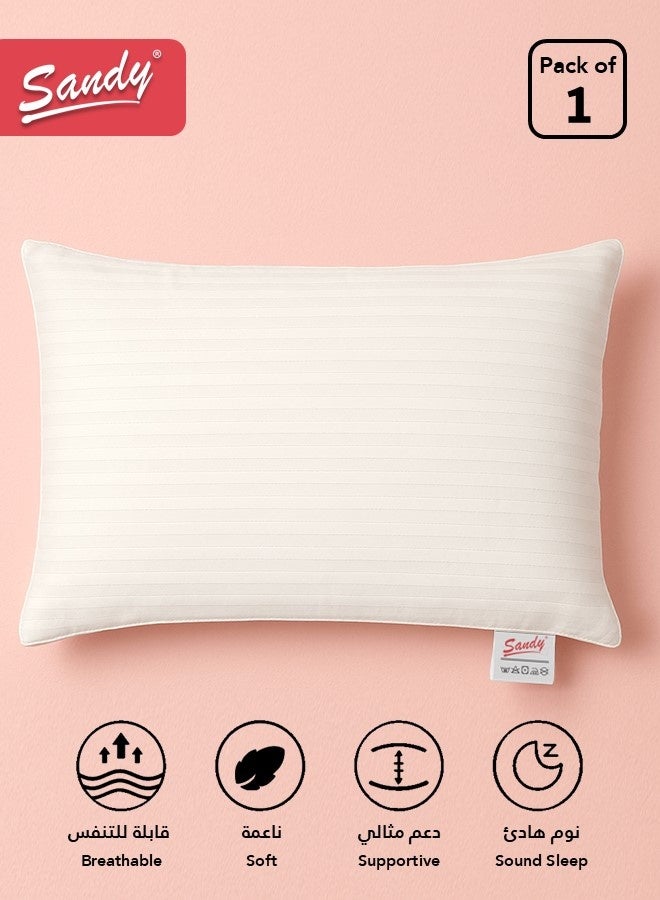 ساندي وسادة فندقية بوزن 1 كجم، حشوة فايبر مجوفة ناعمة، مقاس 50×75 سم، غطاء مايكروفايبر ناعم وممشط، تصميم صحي يدعم الرقبة والعمود الفقري، بنقشة خطوط فندقية (عبوة من قطعة واحدة) - Image 1