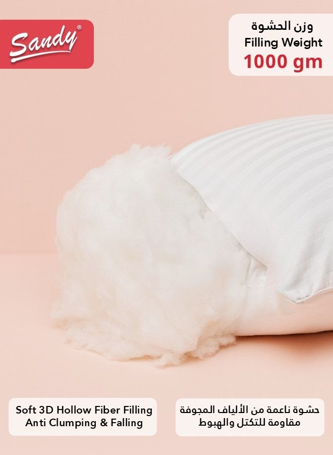 ساندي وسادة فندقية بوزن 1 كجم، حشوة فايبر مجوفة ناعمة، مقاس 50×75 سم، غطاء مايكروفايبر ناعم وممشط، تصميم صحي يدعم الرقبة والعمود الفقري، بنقشة خطوط فندقية (عبوة من قطعة واحدة) - Image 3