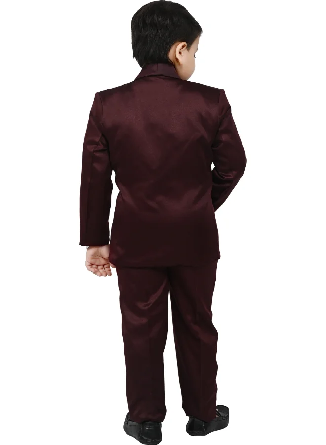 BT DEZINES Maroon Satin Suit Set for Boys