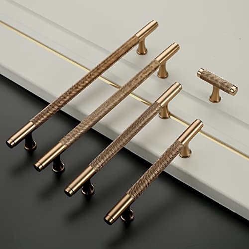 9BUILD 10 Pack Knurled Cabinet Pulls 7.5 Inch Champagne Bronze Kitchen Cabinet Handles Cabinet Hardware Kitchen Handles for Cabinets Dresser Pulls T Bar Drawer Handle - Image 5