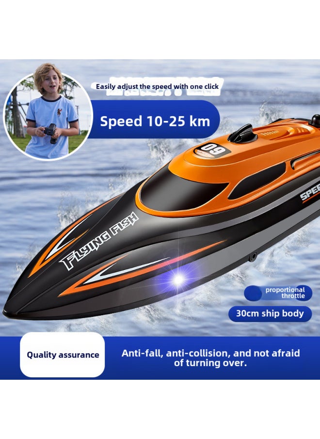 HJ812 Remote Control Boat Outdoor Toy Boat 2.4G Competitive Boat Light Speed 25 Kilometers Per Hour High-speed Boat-Color:Orange (Chinese)  - Image 3