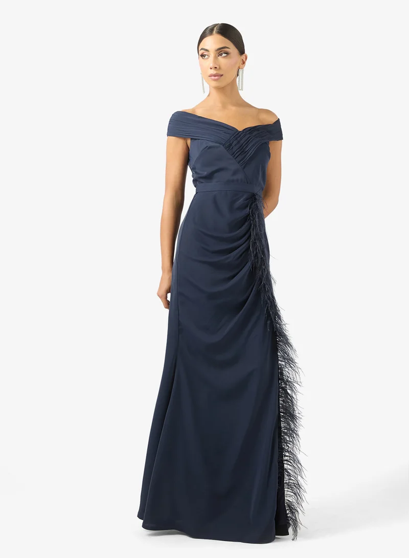 Feather Detail Off Shoulder Maxi Dress