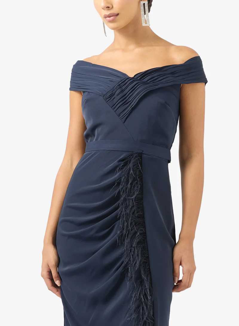 Iyra  Feather Detail Off Shoulder Maxi Dress for Women | Best Price UAE