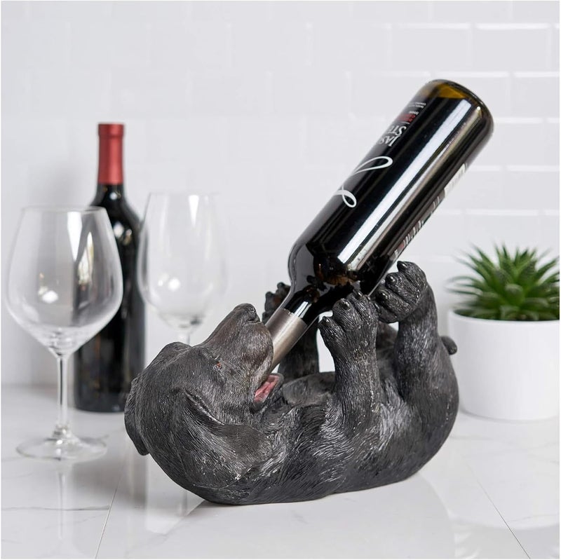 True Lucky Lab Tabletop Wine Bottle Holder Countertop Centerpiece Labrador Kitchen Decor for Dog Lovers Barware Accessory Black - Image 5