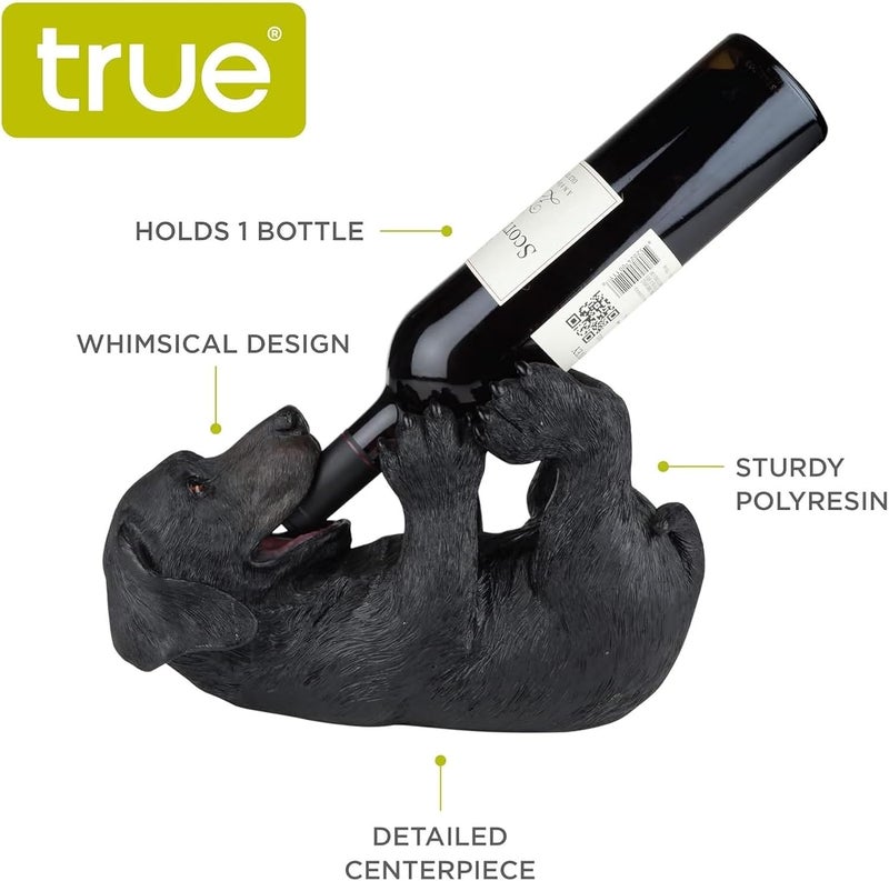 True Lucky Lab Tabletop Wine Bottle Holder Countertop Centerpiece Labrador Kitchen Decor for Dog Lovers Barware Accessory Black - Image 2