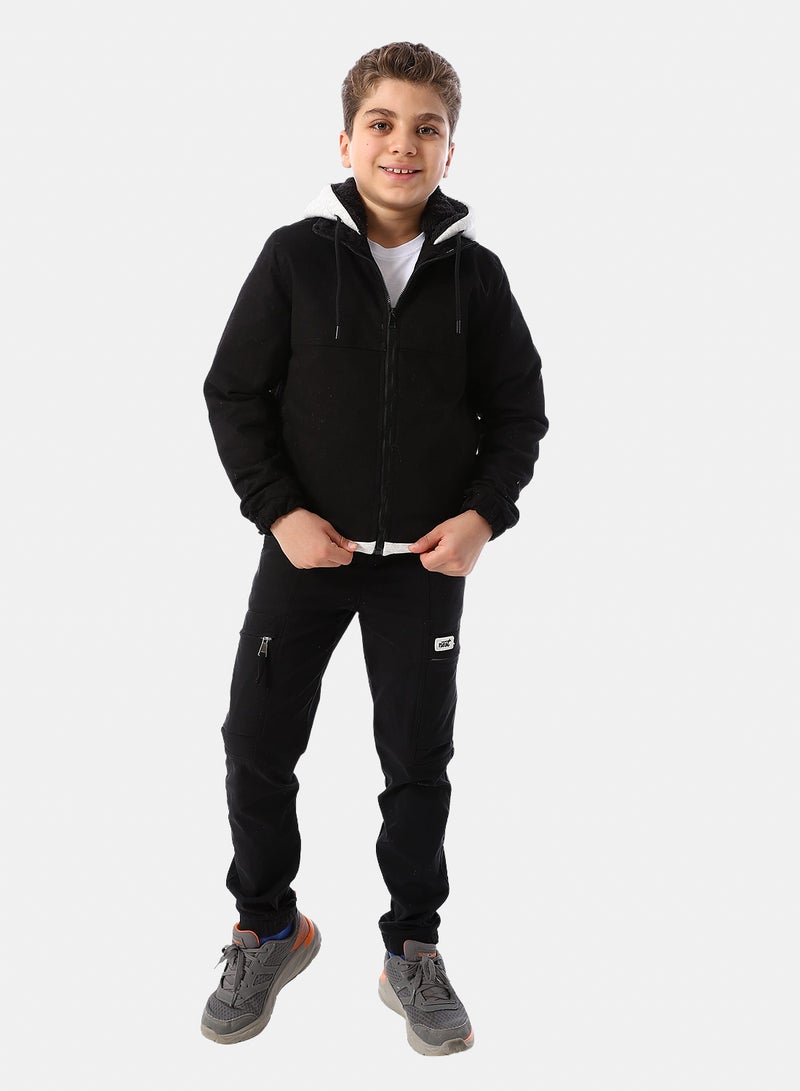 Andora Bi Tone Gabardine Boys' Hooded Jacket - Black & White - Image 5