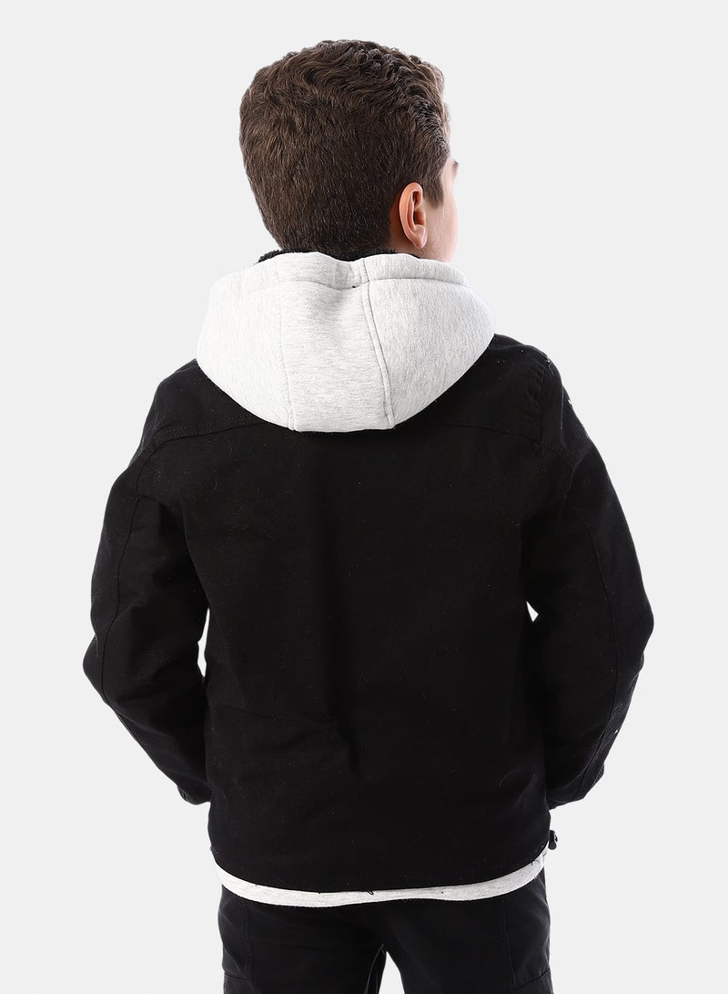 Andora Bi Tone Gabardine Boys' Hooded Jacket - Black & White - Image 3