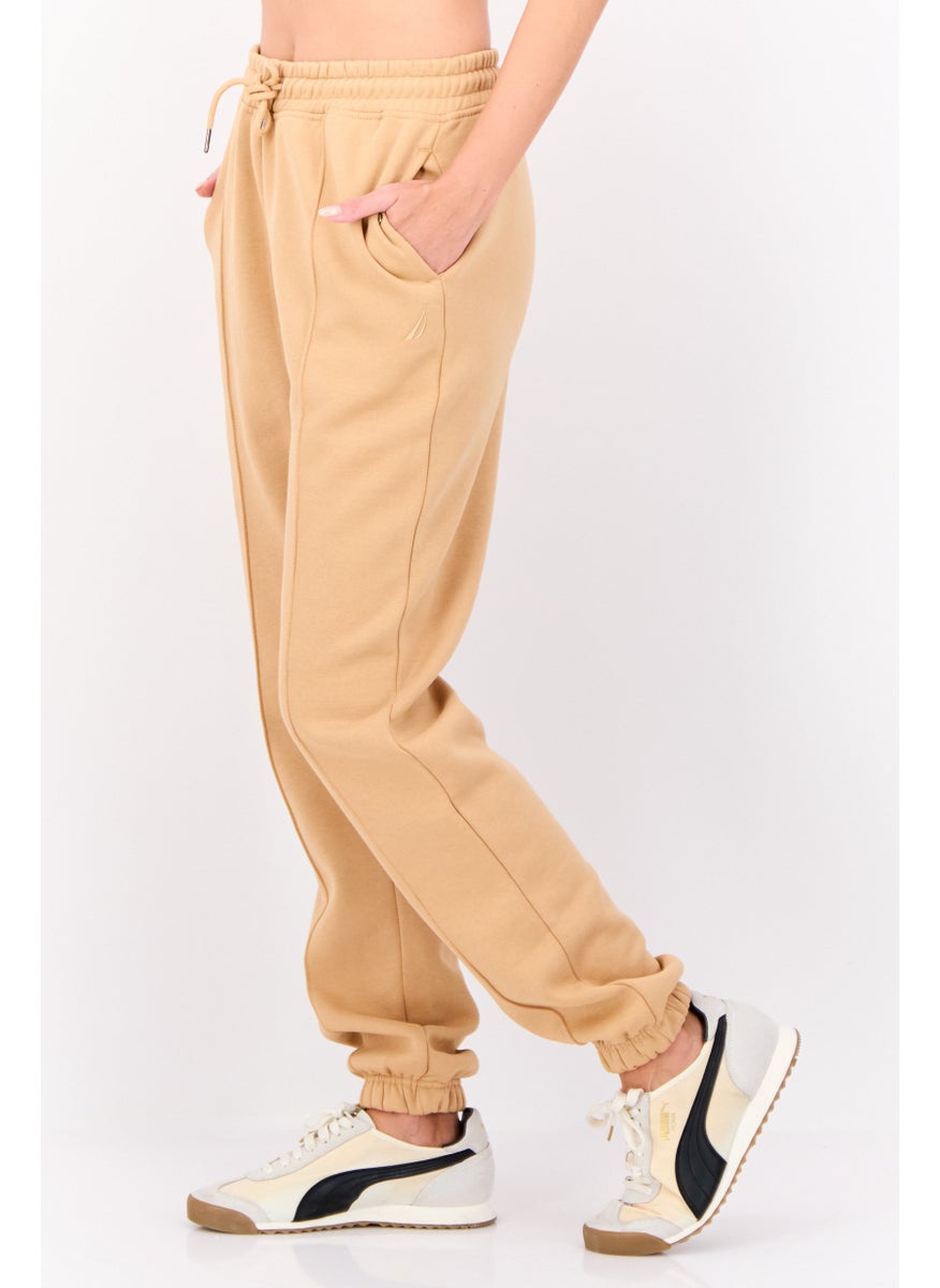 NAUTICA Women Regular Fit Embroidered Logo Joggers Pant, Beige  - Image 4