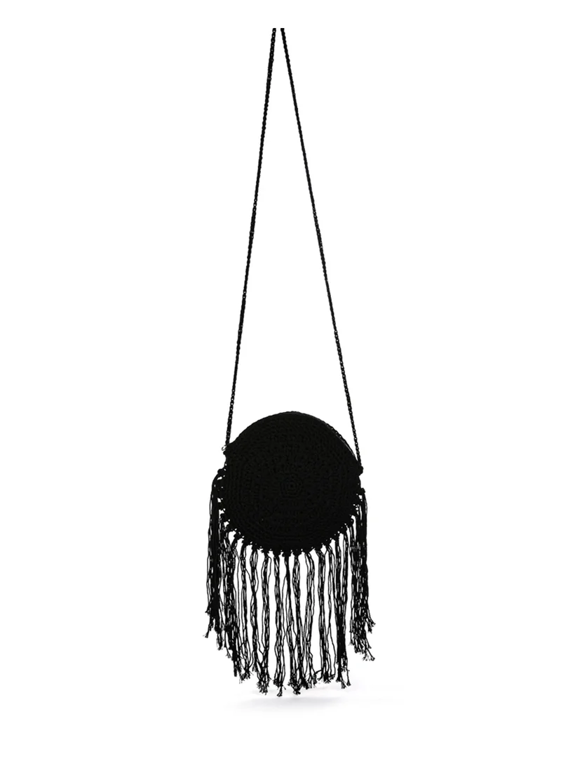 London Rag Dream Catcher Handmade Crochet Boho Round Bag in Black