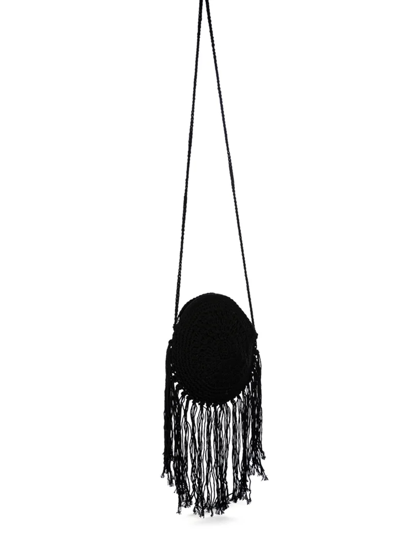 London Rag Dream Catcher Handmade Crochet Boho Round Bag in Black