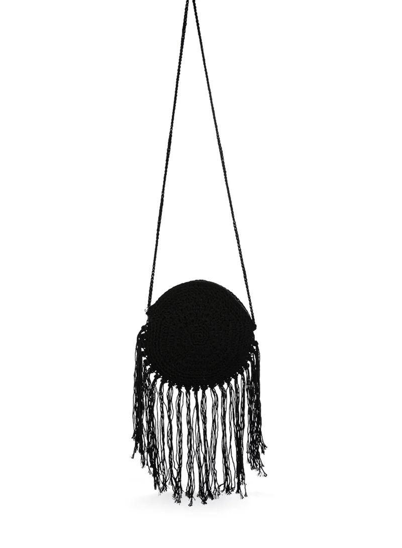 London Rag Dream Catcher Handmade Crochet Boho Round Bag in Black
