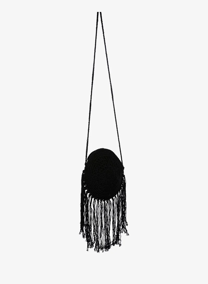 London Rag Dream Catcher Handmade Crochet Boho Round Bag in Black