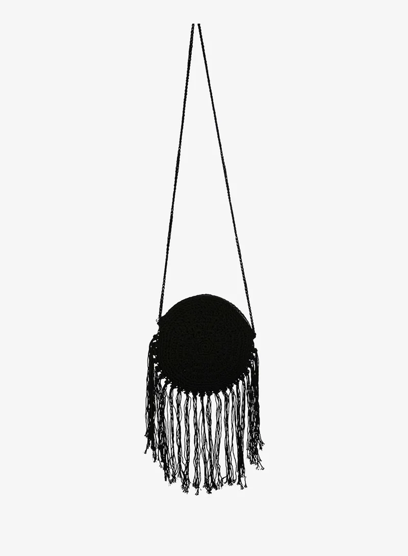 London Rag Dream Catcher Handmade Crochet Boho Round Bag in Black