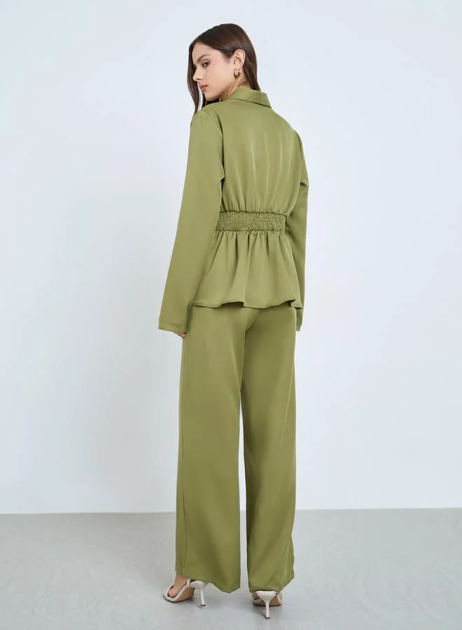 Take Two Olive Peplum Blazer and Trousers Co-ords