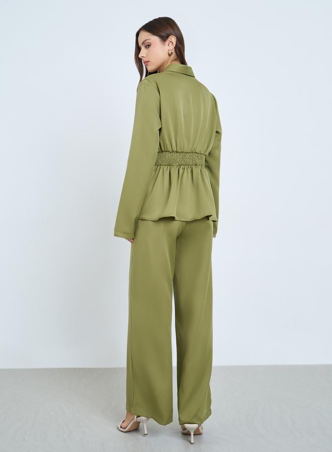تايك تو طقم من - بليزر بيبلوم زيتوني وبنطال - Image 5