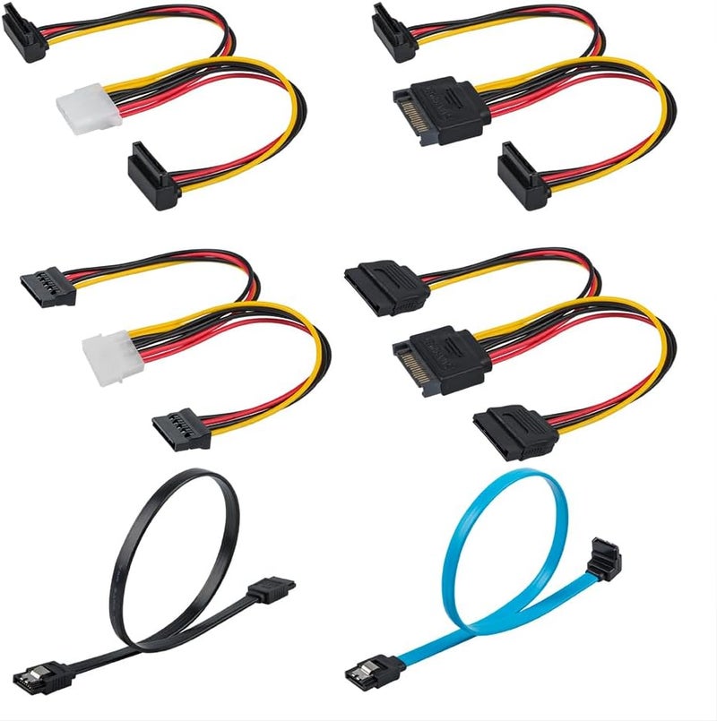 findTop Set of 6, SATA Power Splitter Cord and SATA III Cable 6.0 Gbps, Straight and 90 Degree SATA 3.0 Cable, SATA 15 Pin Male to 2xSATA 15 Pin Power Splitter Cable - Image 1