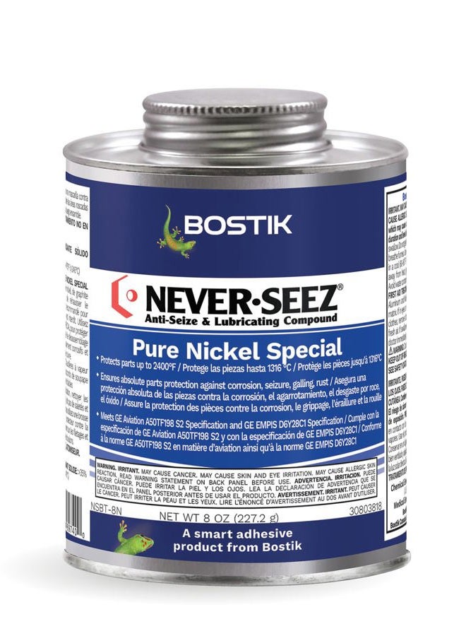 Never-Seez NSN-165 Silver Pure Nickel Special Anti-Seize Compound, -297 Degree F Lower Temperature Rating to 2400 Degree F Upper Temperature Rating, 1 lb. Flat Top Can