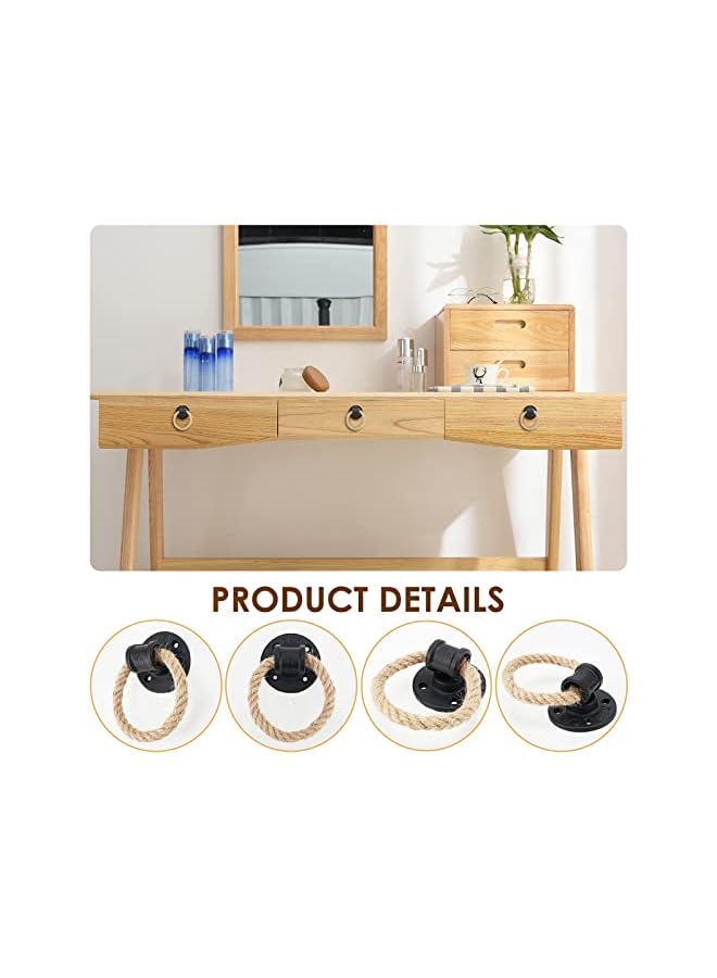 The Bros Door Knob Rustic Rope Handles Cabinet Pull Hardware Big Drop Ring Drawer Pull Hemp Knob Antique Black Knobs Handles Hardware - Image 3