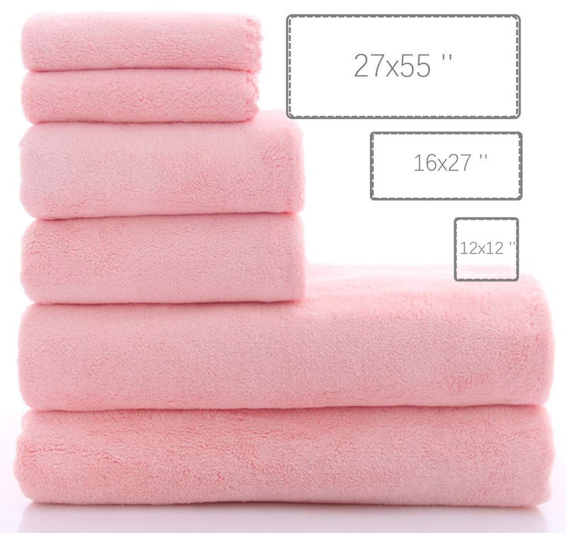 MOONQUEEN Ultra Soft Towel Set - Quick Drying - 2 Bath Towels 2 Hand Towels 2 Washcloths - Microfiber Coral Velvet Highly Absorbent Towel for Fitness, Bathroom, Sports, Yoga, Travel (Pink, 6 Pcs) - Image 4