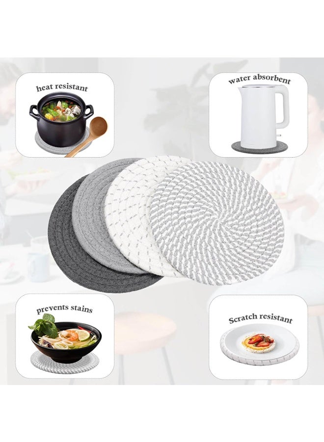 4 Pcs Drink Coasters with Holder, 4 Colors Absorbent Coasters, Minimalist Cotton Woven Coaster Set for Living Room Decor, Tabletop Protection Suitable for Kinds of Cups, 7 nches - Image 5