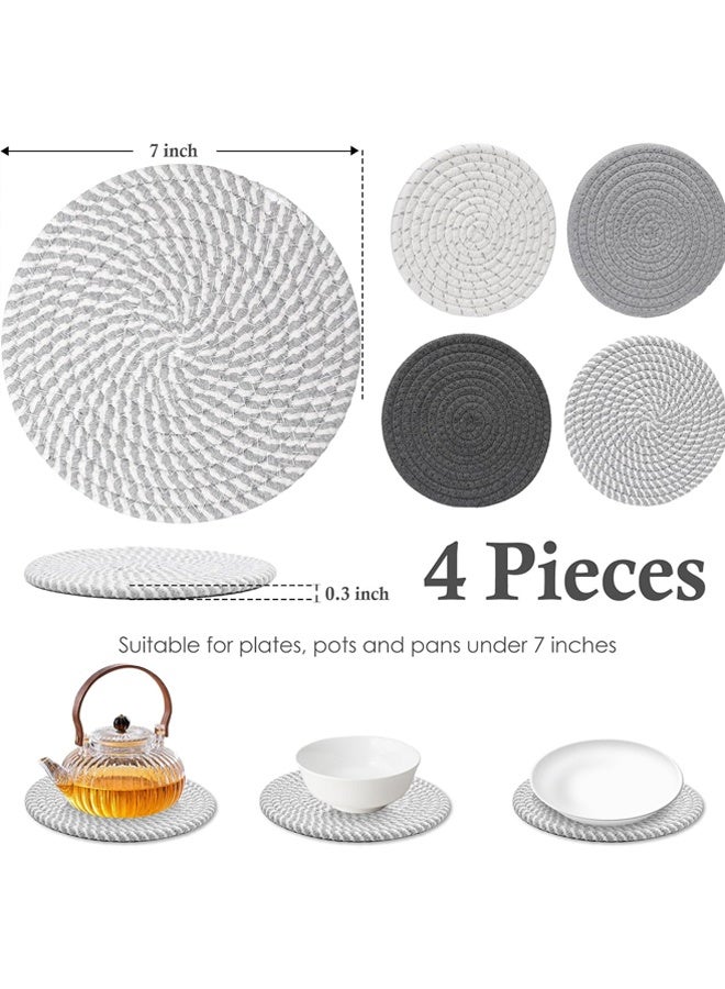 4 Pcs Drink Coasters with Holder, 4 Colors Absorbent Coasters, Minimalist Cotton Woven Coaster Set for Living Room Decor, Tabletop Protection Suitable for Kinds of Cups, 7 nches - Image 3