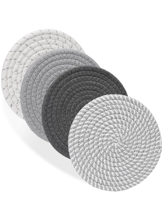 4 Pcs Drink Coasters with Holder, 4 Colors Absorbent Coasters, Minimalist Cotton Woven Coaster Set for Living Room Decor, Tabletop Protection Suitable for Kinds of Cups, 7 nches - Image 1