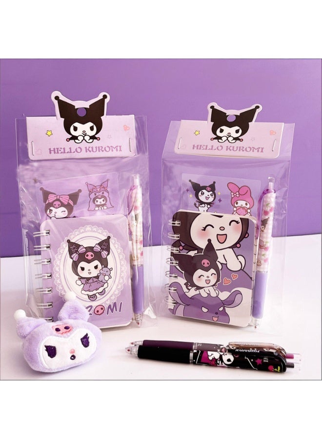 سانريو مجموعة أدوات مكتبية مشتركة العلامة التجارية من سانريو 4 في 1 (دفتر ملاحظات A7، قلم حبر جاف، ممحاة، ملصقات) - نمطان، يتم شحنهما بشكل عشوائي. - Image 2