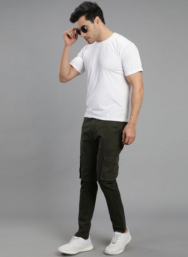 Hence Men Olive Green Relaxed Tapered Fit Cargo Trousers - Image 4