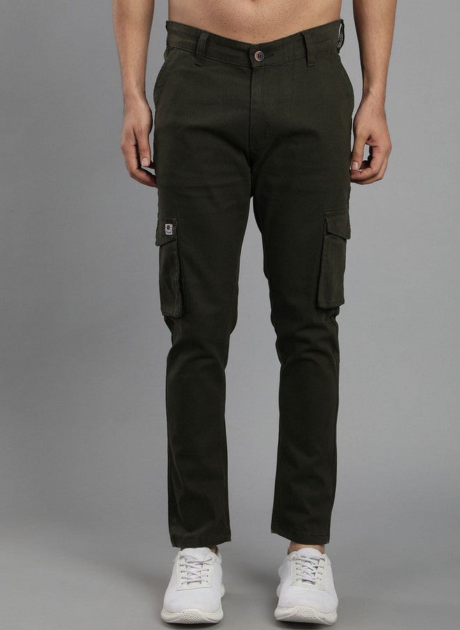 Hence Men Olive Green Relaxed Tapered Fit Cargo Trousers - Image 1