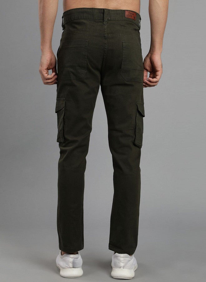 Hence Men Olive Green Relaxed Tapered Fit Cargo Trousers - Image 3
