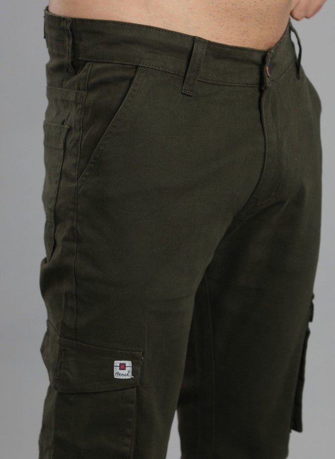 Hence Men Olive Green Relaxed Tapered Fit Cargo Trousers - Image 5