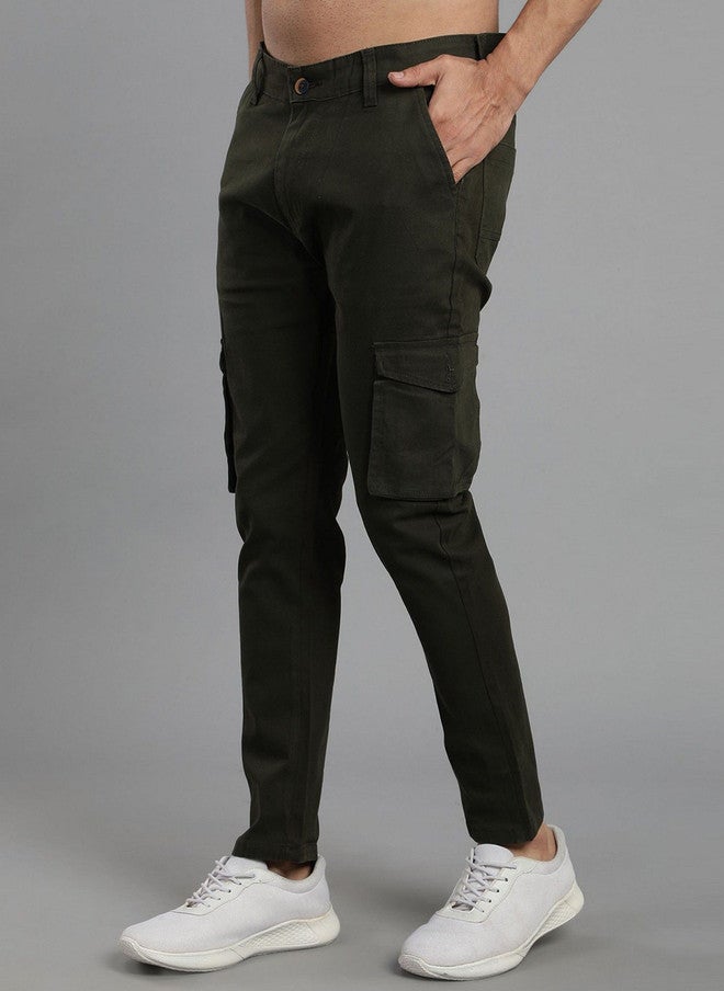Hence Men Olive Green Relaxed Tapered Fit Cargo Trousers - Image 2