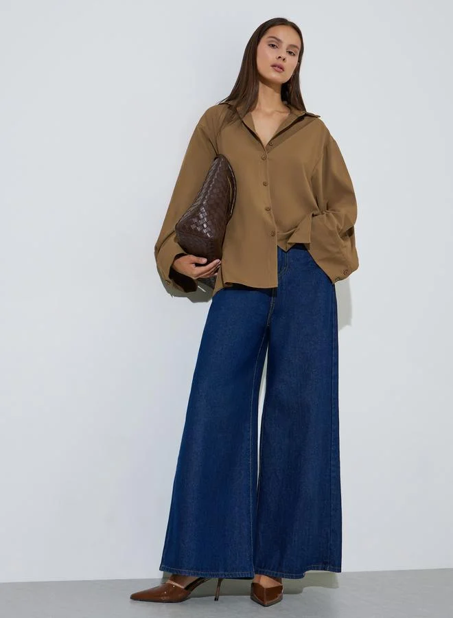 Styli Khaki Solid Bell Long Sleeves Oversized Shirt