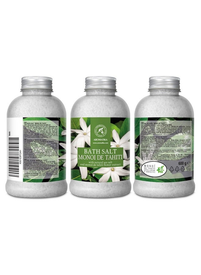 Aromatika ملح البحر للاستحمام مونوى دي تاهيتي 21.16 أونصة (600 جرام) ملح استحمام مع زيت جوز الهند ومستخلص زهور الجاردينيا لنقع الاستحمام استحمام مريح نوم جيد أروماثيرابي ملح البحر للاستحمام - Image 3