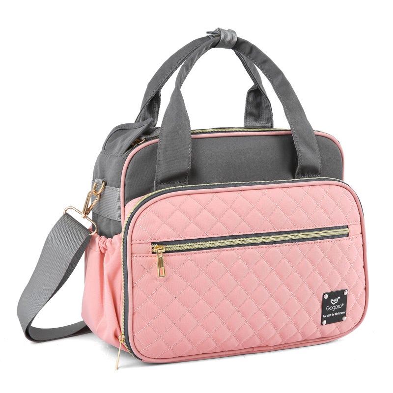 Gogoso Crossbody Small Diaper Bag Cute Mini Baby Diaper Tote Bags with Insulated Pockets for Traveling Outdoor Parent Pink Gray