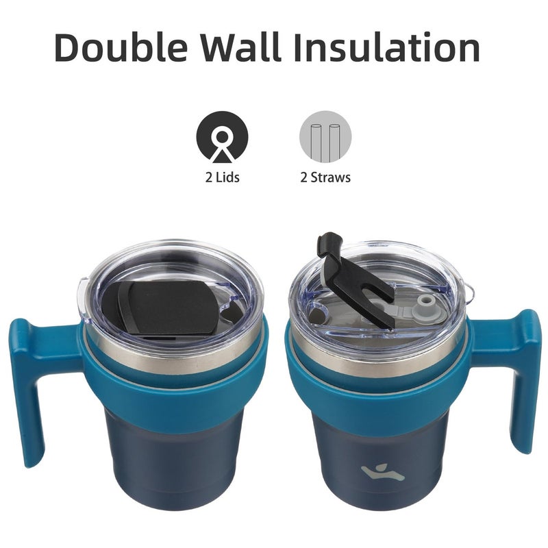 Konokyo 10 oz Tumbler with Handle and 2 Straw 2 Lid, Insulated Water Bottle Stainless Steel Vacuum Cup Reusable Travel Mug,Indigo Black - Image 3