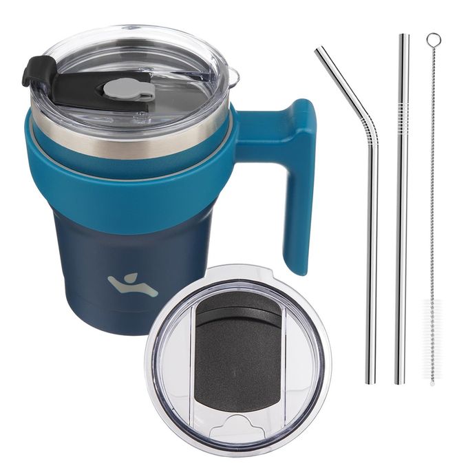 Konokyo 10 oz Tumbler with Handle and 2 Straw 2 Lid, Insulated Water Bottle Stainless Steel Vacuum Cup Reusable Travel Mug,Indigo Black - Image 1