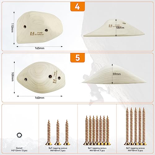 TWO STONES Wooden Rock Climbing Holds for Adults | Wood Rock Wall Climbing Holds for Gyms | Variety Screw On Climbing Hand Holds Set with Mounting Hardware - Image 3