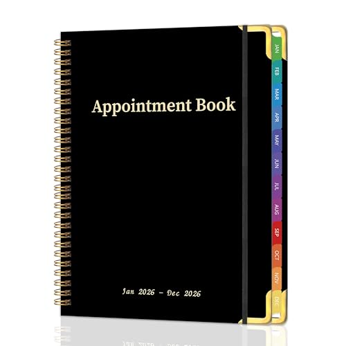 Kamoy 2026 Appointment Book/Planner - 2026 Daily Hourly Planner from Jan. 2026 - Dec. 2026, Weekly appointment Book 2026, 2026 Hourly planner with 20-Minute Interval, 9" x 11", Twin-Wire Binding, Colorful Tabs, Pocket - Black - Image 1