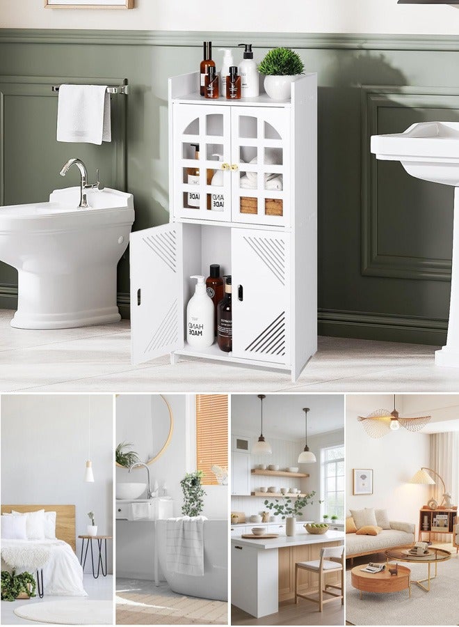 نوايوو خزانة تخزين حمام مقاومة للماء، خزانة أرضية صغيرة قائمة بذاتها في الزاوية، منظم تخزين مع بابين ورفوف، للمساحات الصغيرة، وحدة تخزين لغرفة المعيشة وغرفة الطعام - Image 1