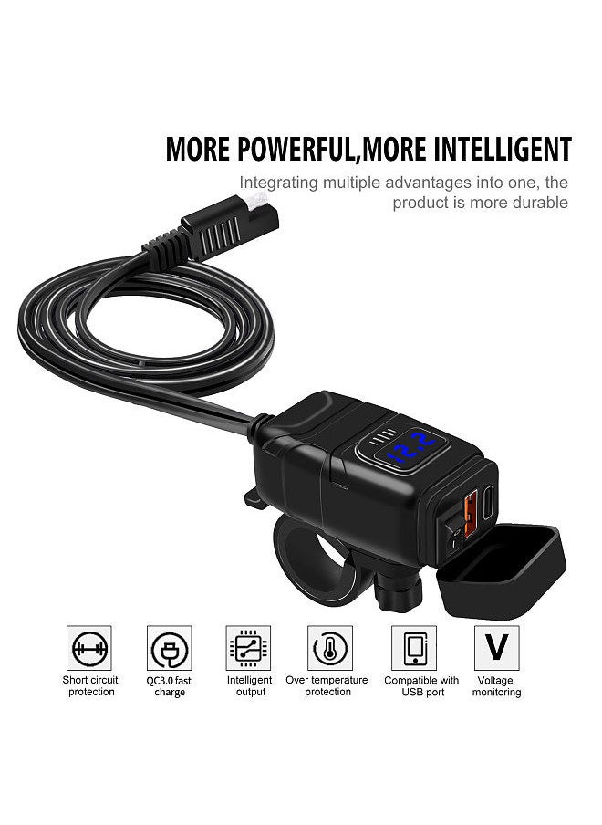 Generic - Motorcycle USB Charger Type-c Charger Super Fast Charger QC3.0 with Voltmeter ON/Off Switch for Phone Tablet 7/8inch Handlebar - Image 1
