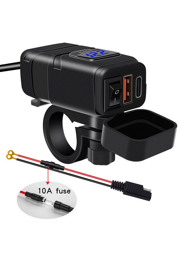 Generic - Motorcycle USB Charger Type-c Charger Super Fast Charger QC3.0 with Voltmeter ON/Off Switch for Phone Tablet 7/8inch Handlebar - Image 1
