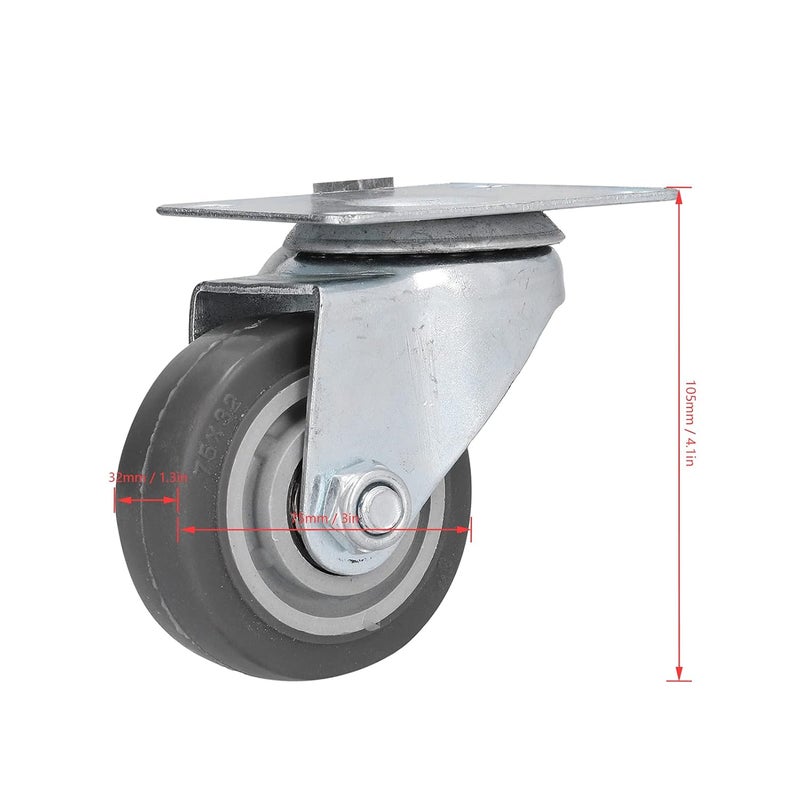 TPR Rubber Gray Industrial Casters Dual Bearing 360 Swivel Quiet Wheels 120KG Capacity - Image 3