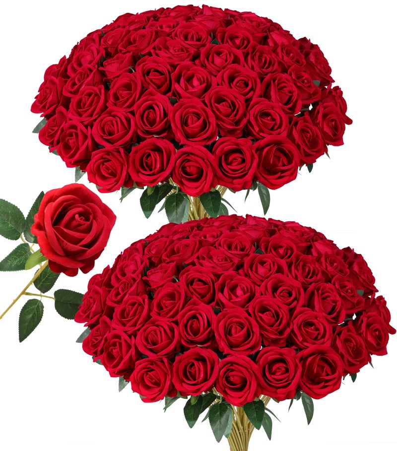 HyeFlora 50 PCS Fake Roses with Stems, Realistic Red Roses Artificial Flowers Silk Roses for DIY Wedding Bouquets Tables Centerpieces Arrangements Party Baby Shower Birthday Home Decor Gift for Her - Image 1