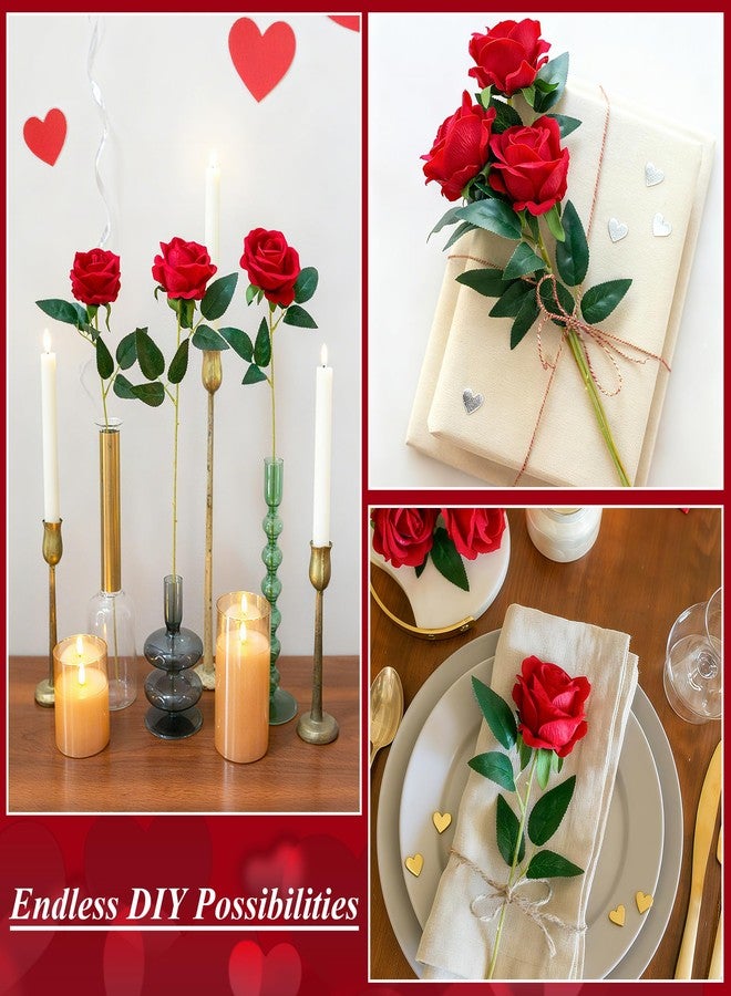 HyeFlora 50 PCS Fake Roses with Stems, Realistic Red Roses Artificial Flowers Silk Roses for DIY Wedding Bouquets Tables Centerpieces Arrangements Party Baby Shower Birthday Home Decor Gift for Her - Image 3