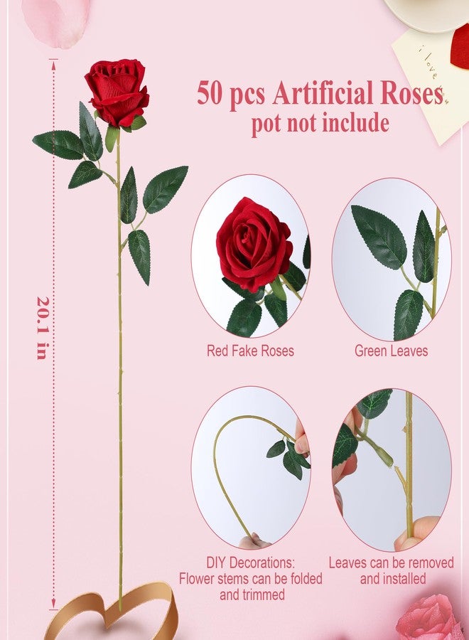 HyeFlora 50 PCS Fake Roses with Stems, Realistic Red Roses Artificial Flowers Silk Roses for DIY Wedding Bouquets Tables Centerpieces Arrangements Party Baby Shower Birthday Home Decor Gift for Her - Image 5